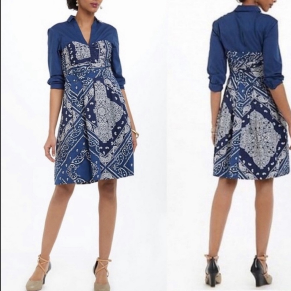 Anthropologie Holding Horses Bandana Blue Dress